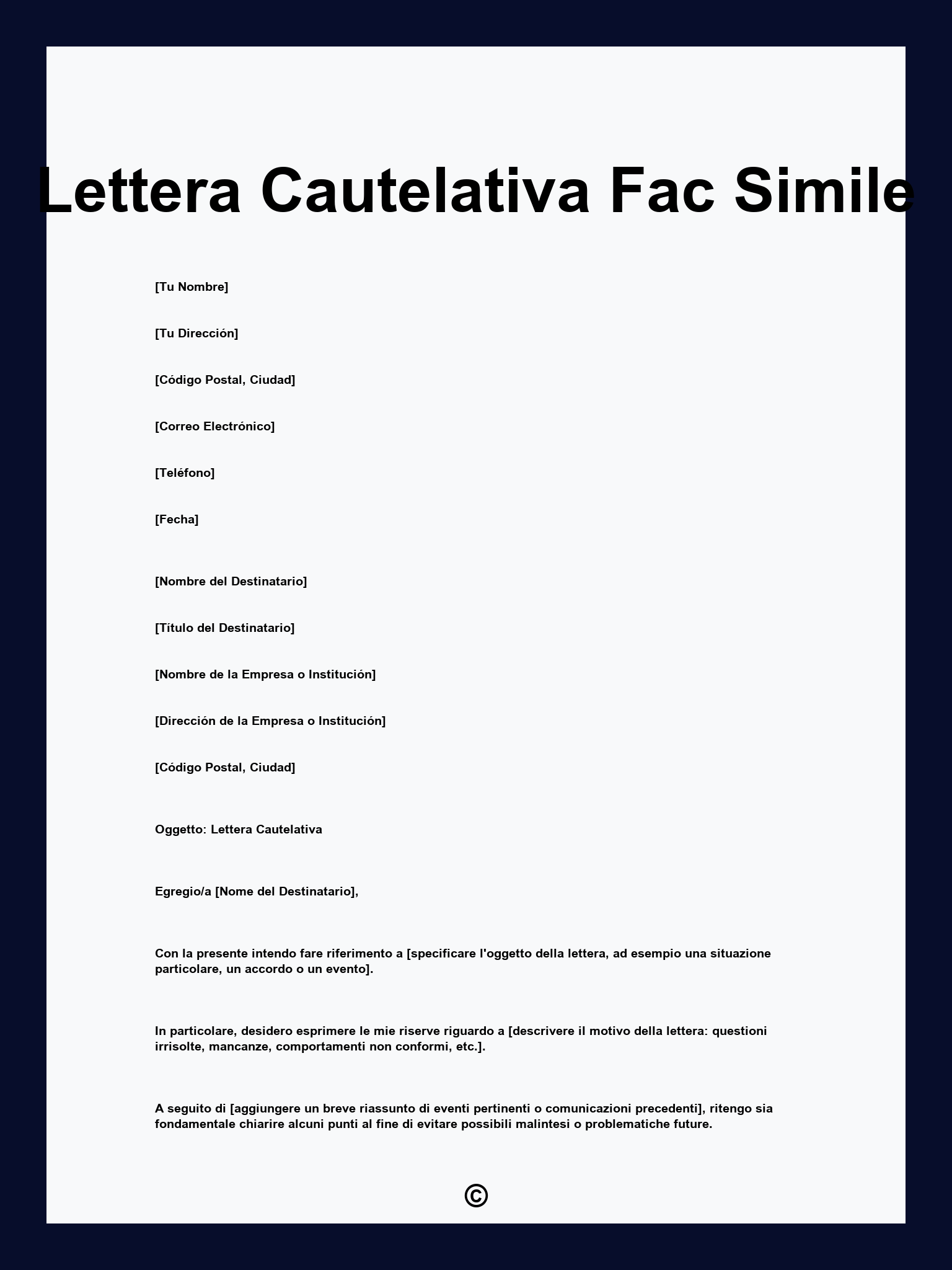 Lettera Cautelativa Fac Simile