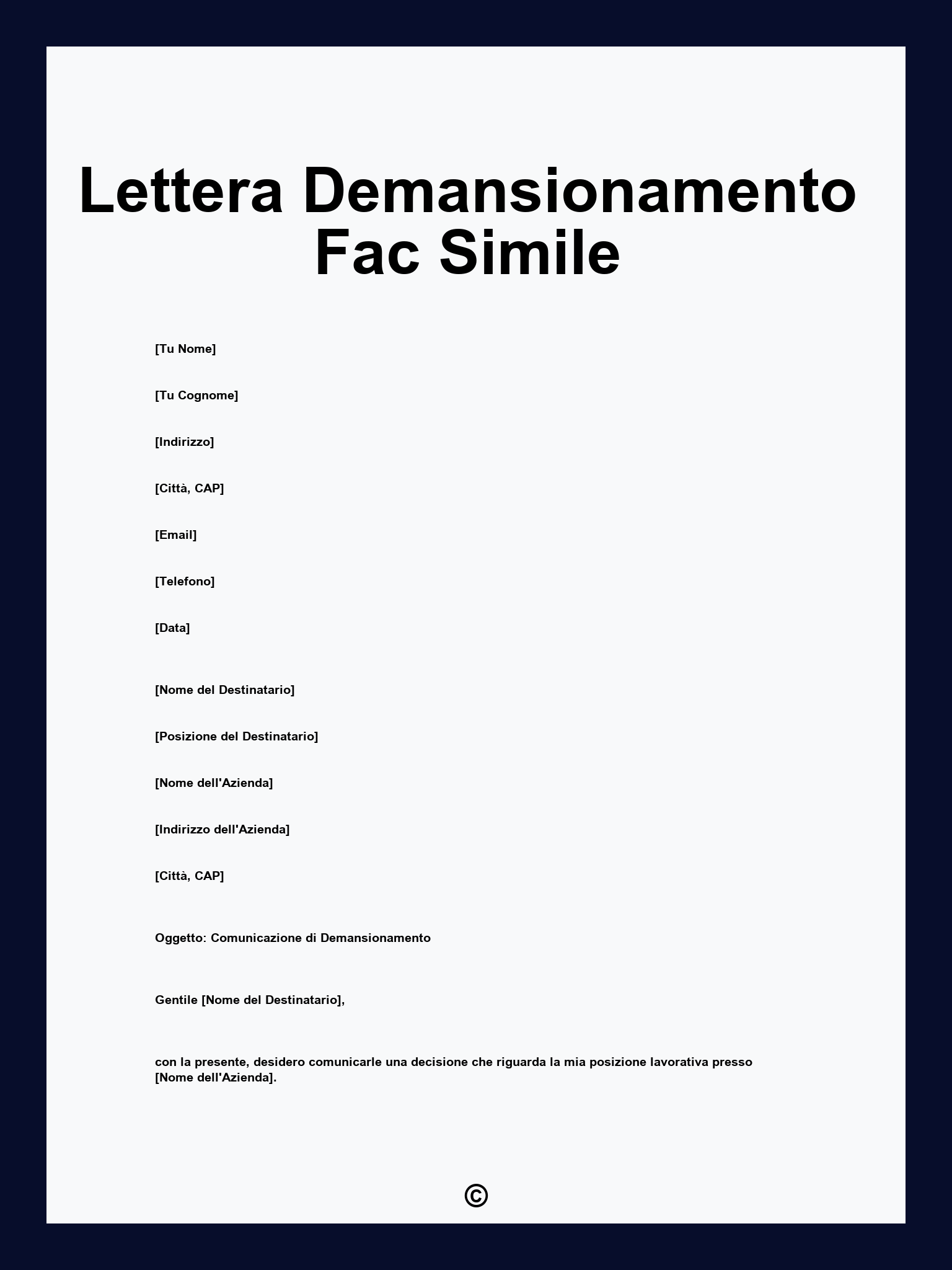 Lettera Demansionamento Fac Simile