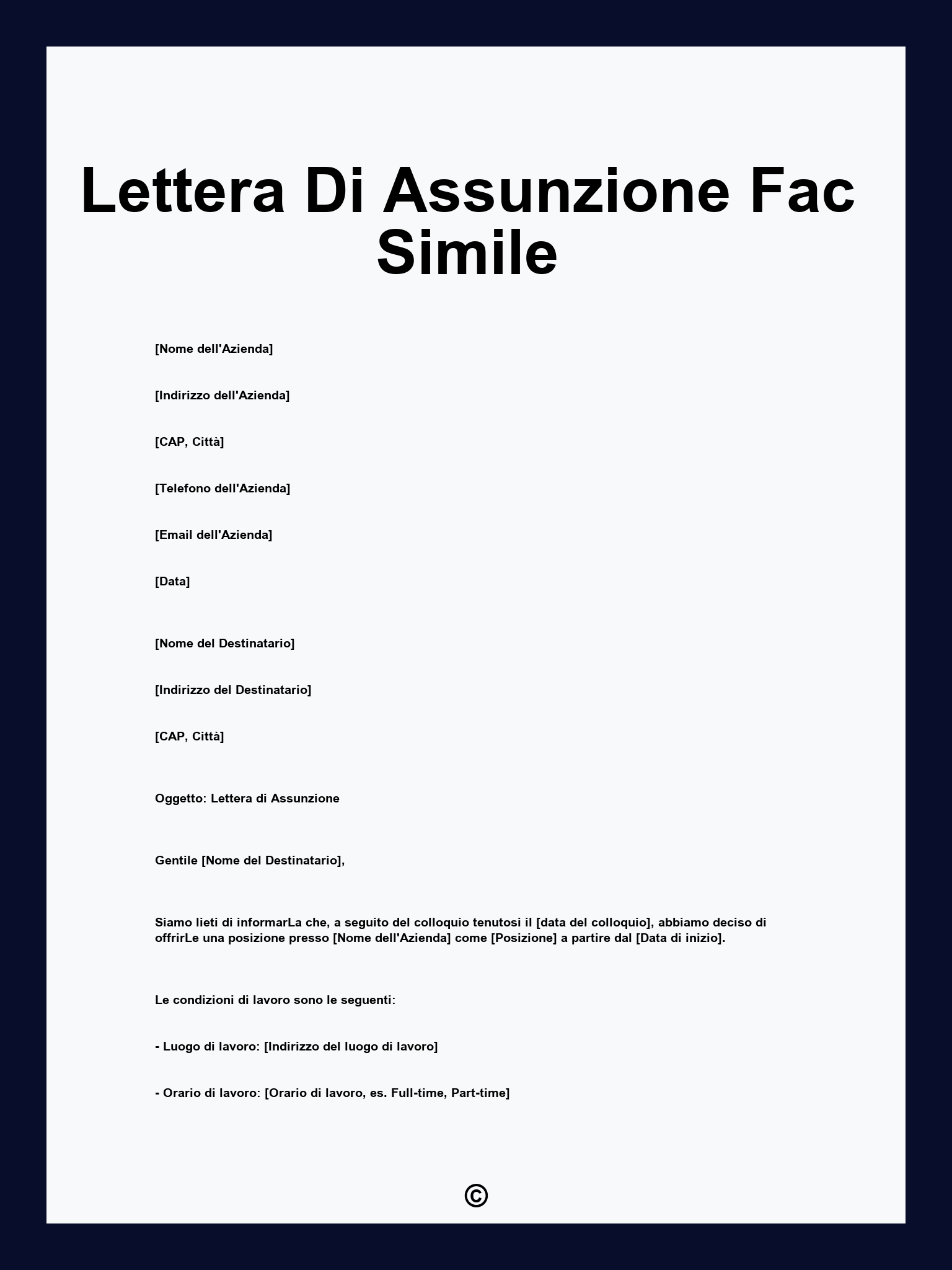 Lettera Di Assunzione Fac Simile