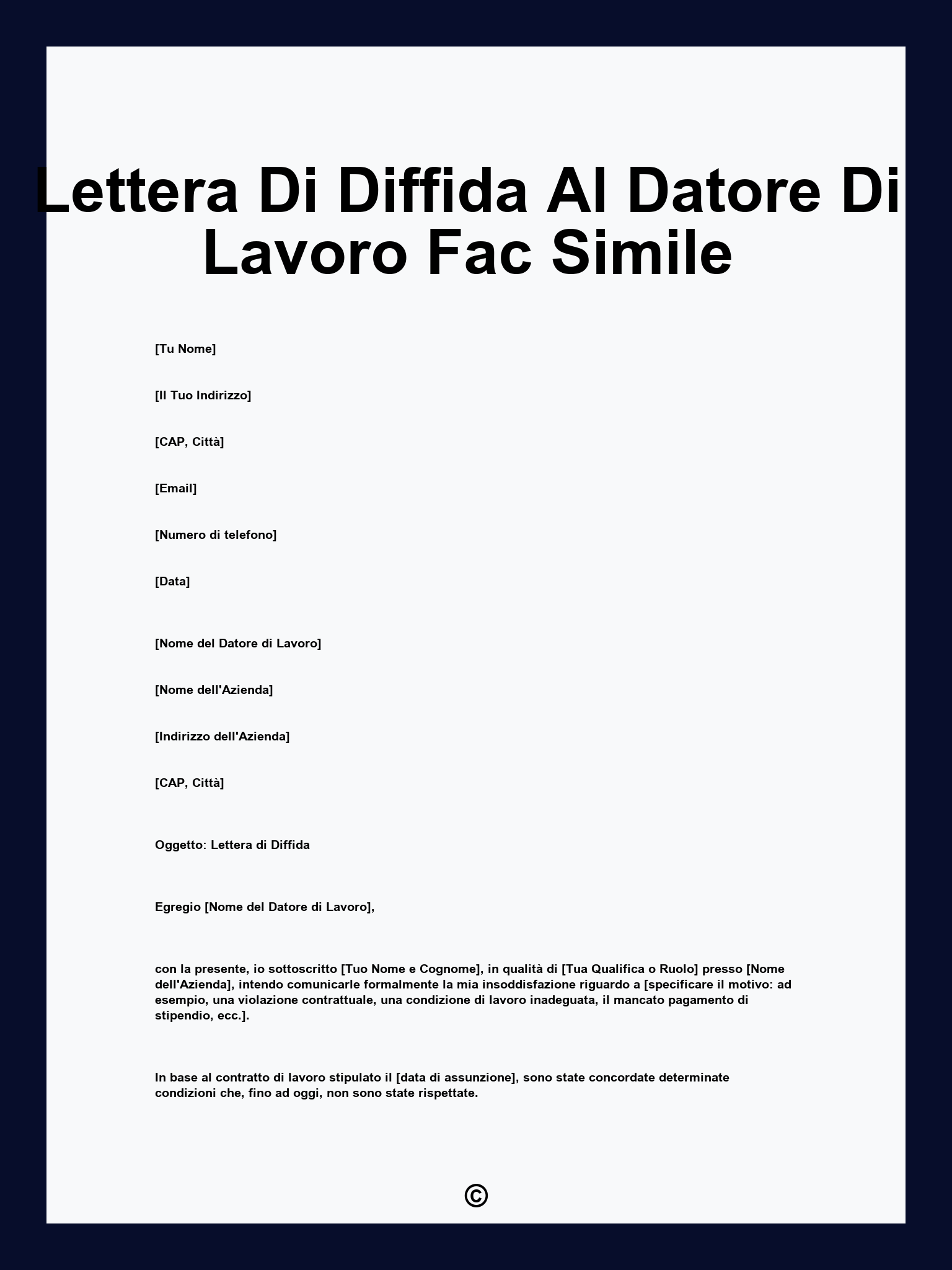Lettera Di Diffida Al Datore Di Lavoro Fac Simile
