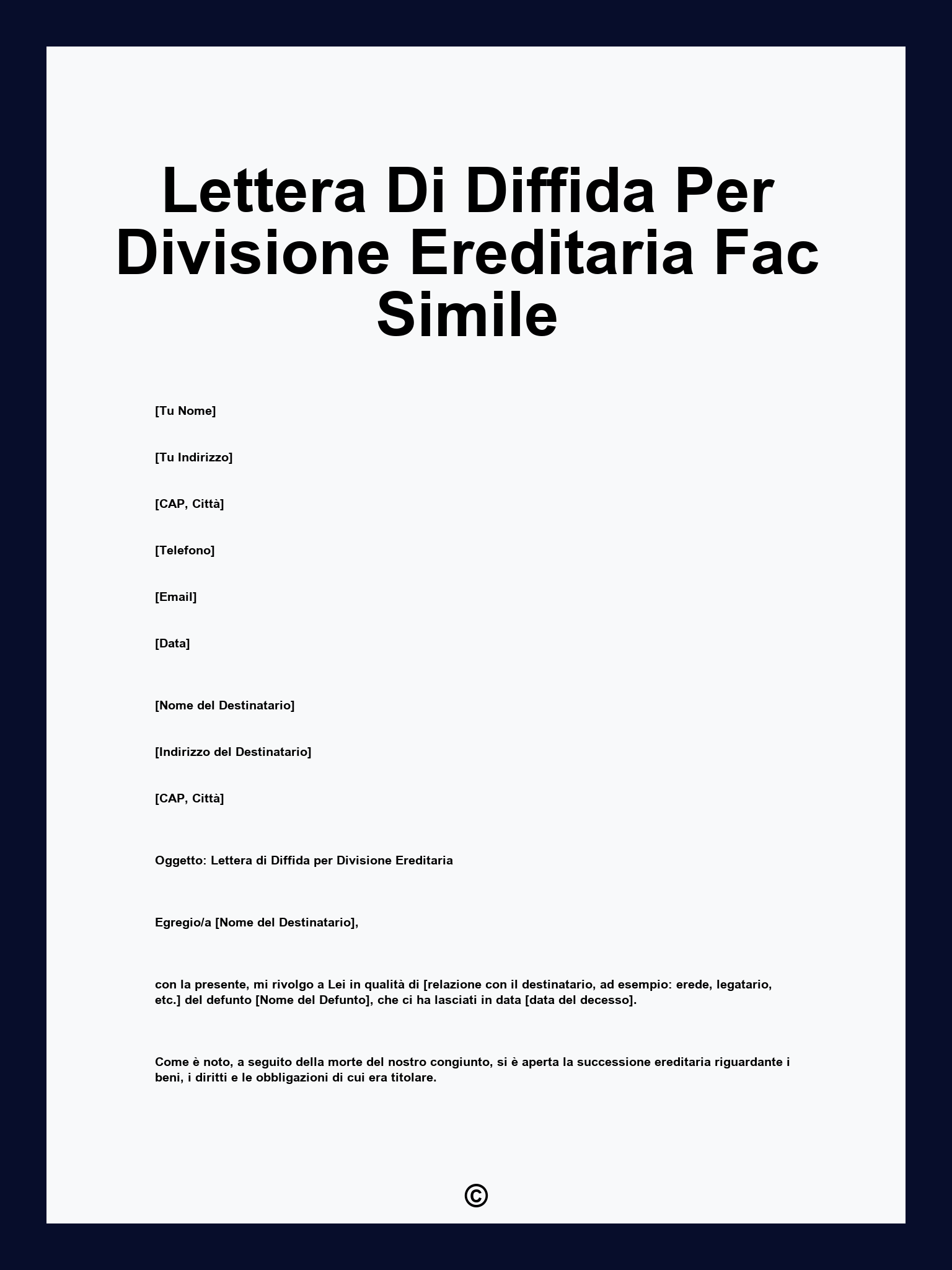 Lettera Di Diffida Per Divisione Ereditaria Fac Simile