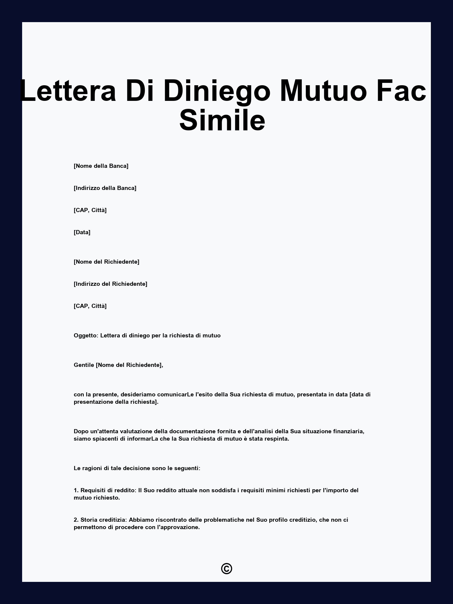 Lettera Di Diniego Mutuo Fac Simile