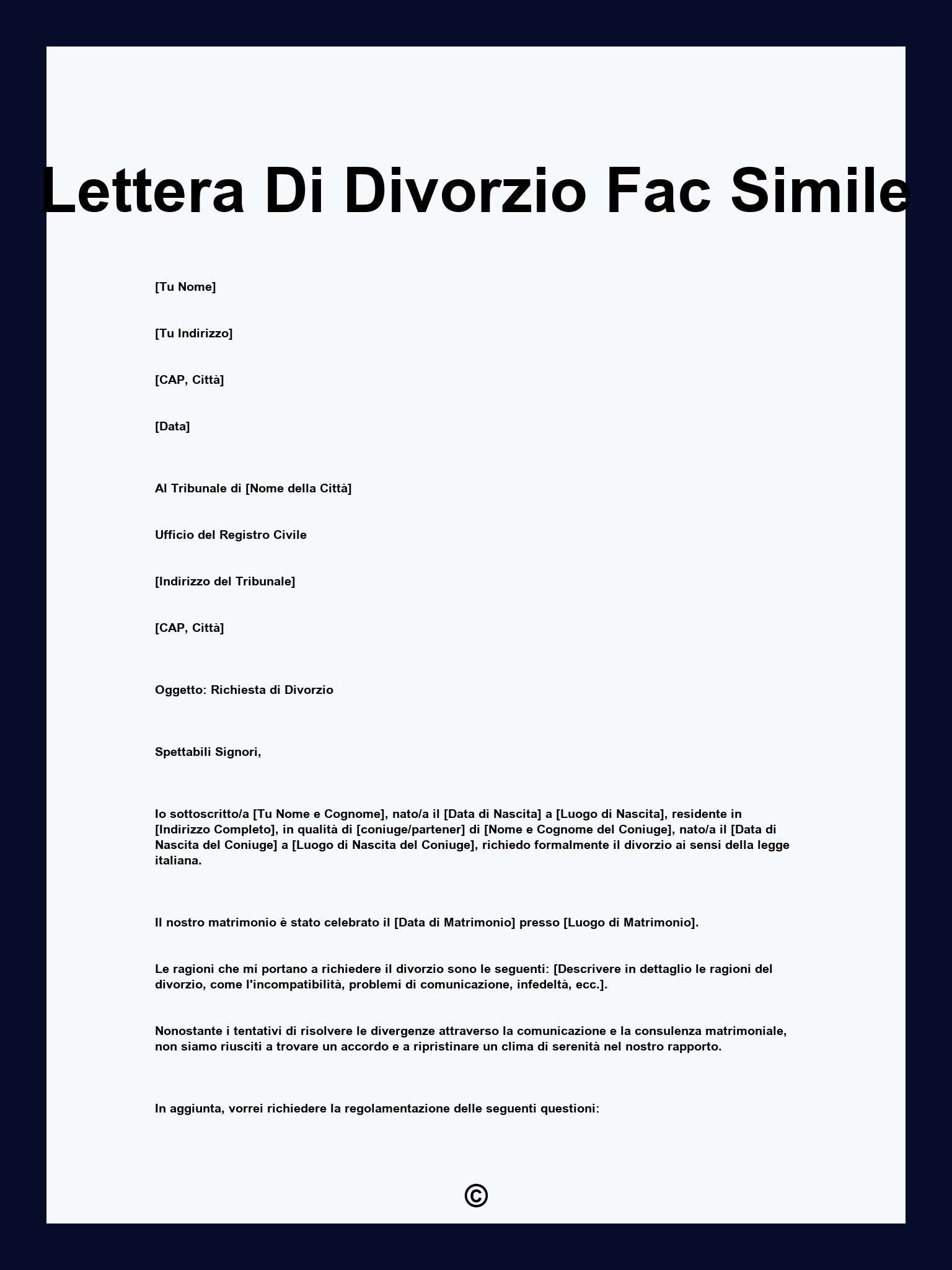 Lettera Di Divorzio Fac Simile
