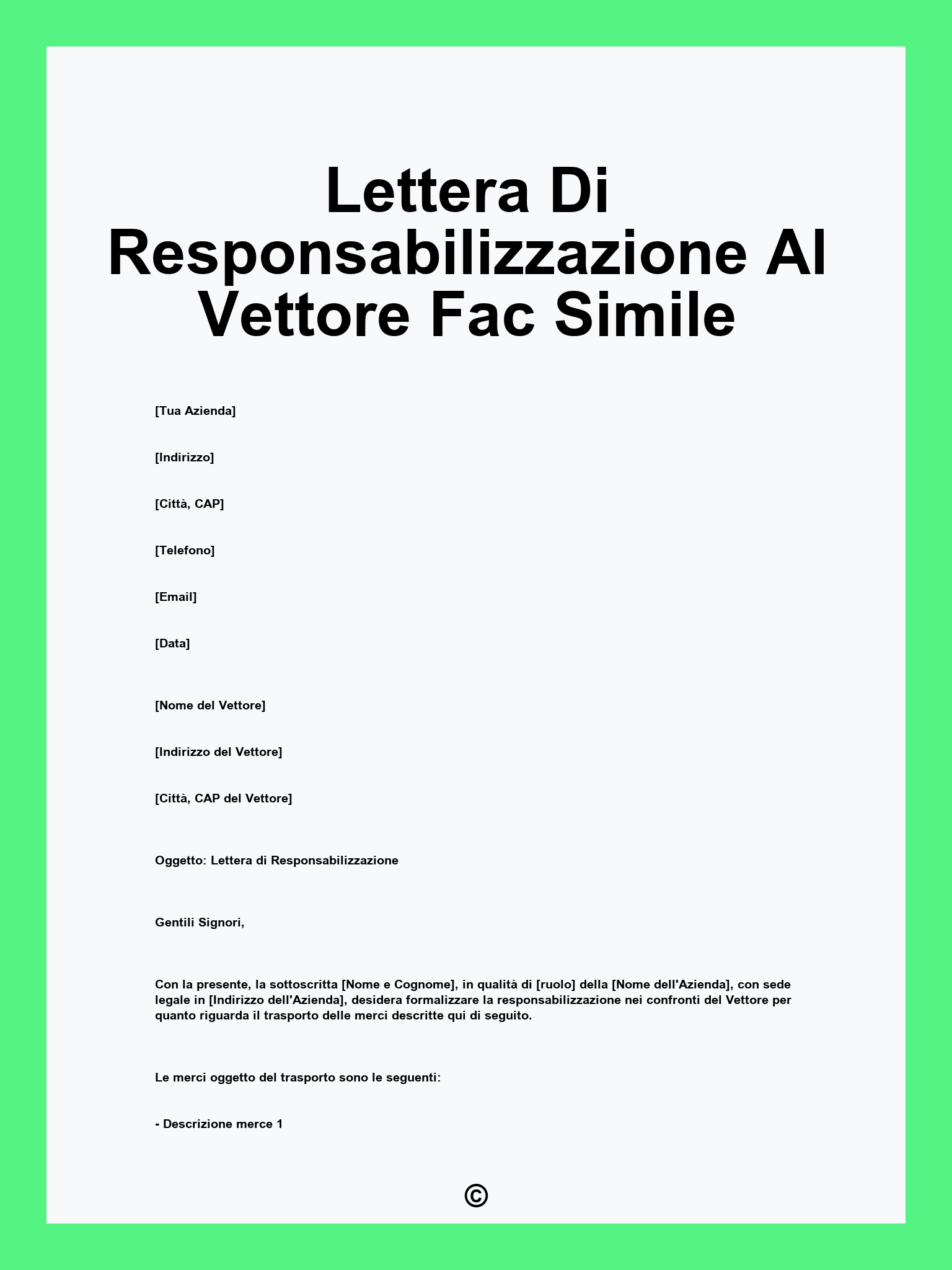 Lettera Di Responsabilizzazione Al Vettore Fac Simile