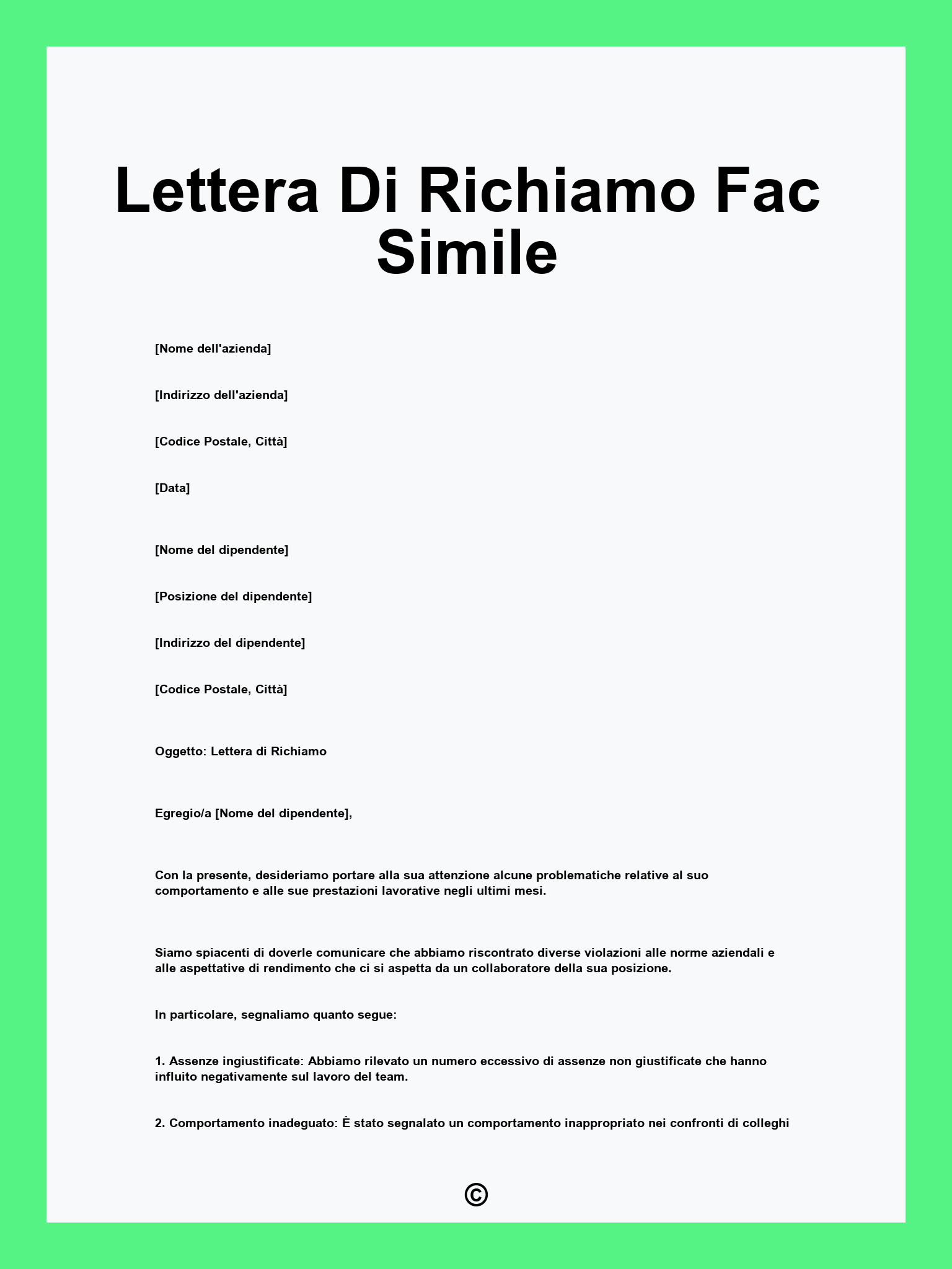 Lettera Di Richiamo Fac Simile
