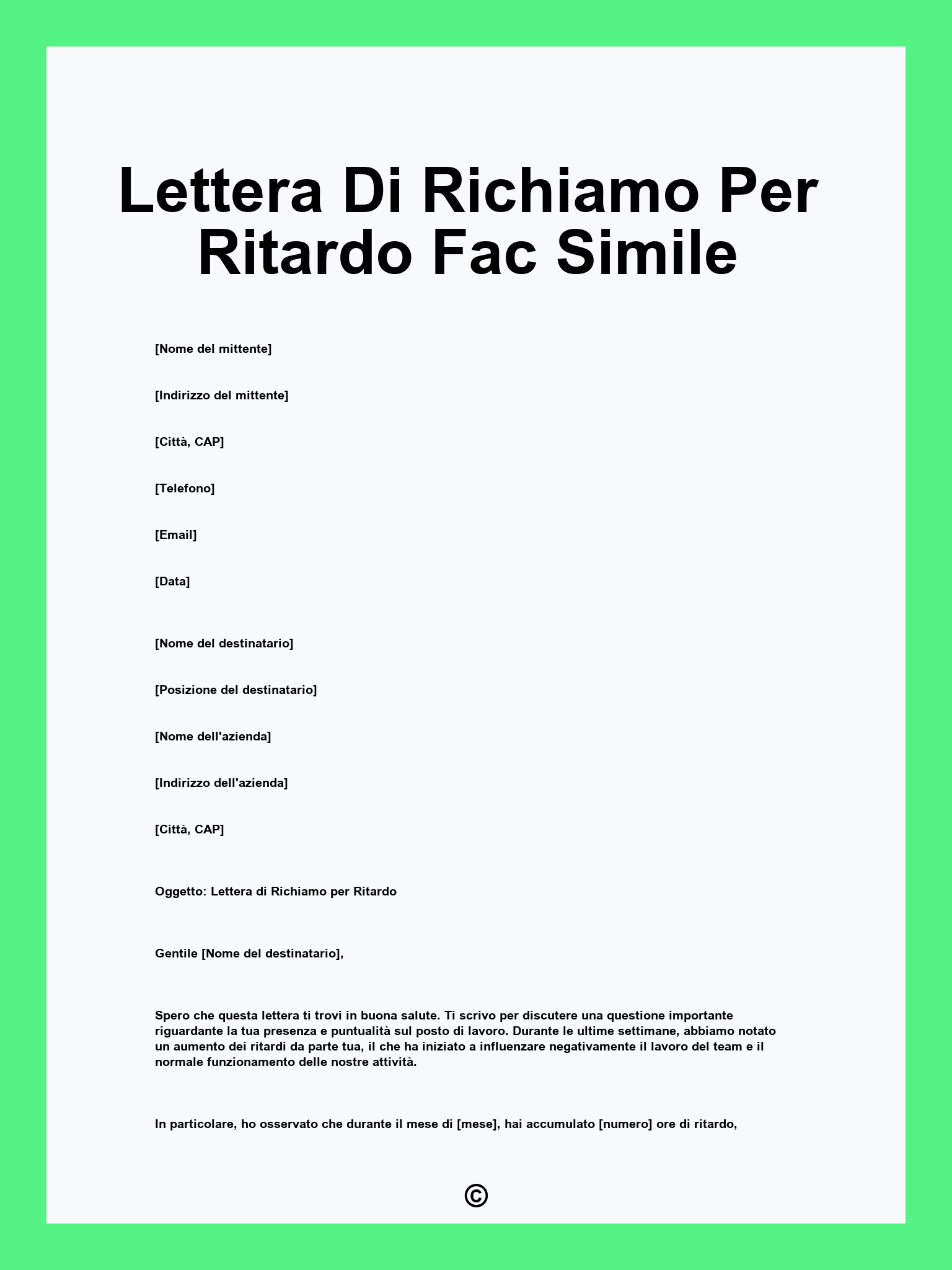 Lettera Di Richiamo Per Ritardo Fac Simile