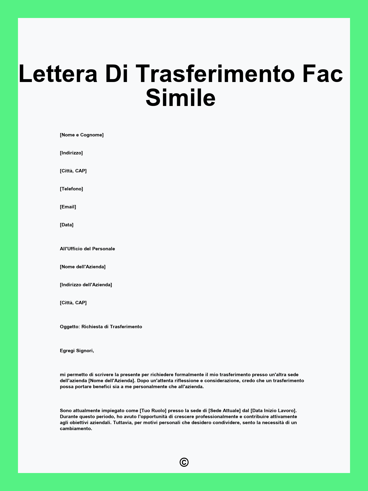 Lettera Di Trasferimento Fac Simile