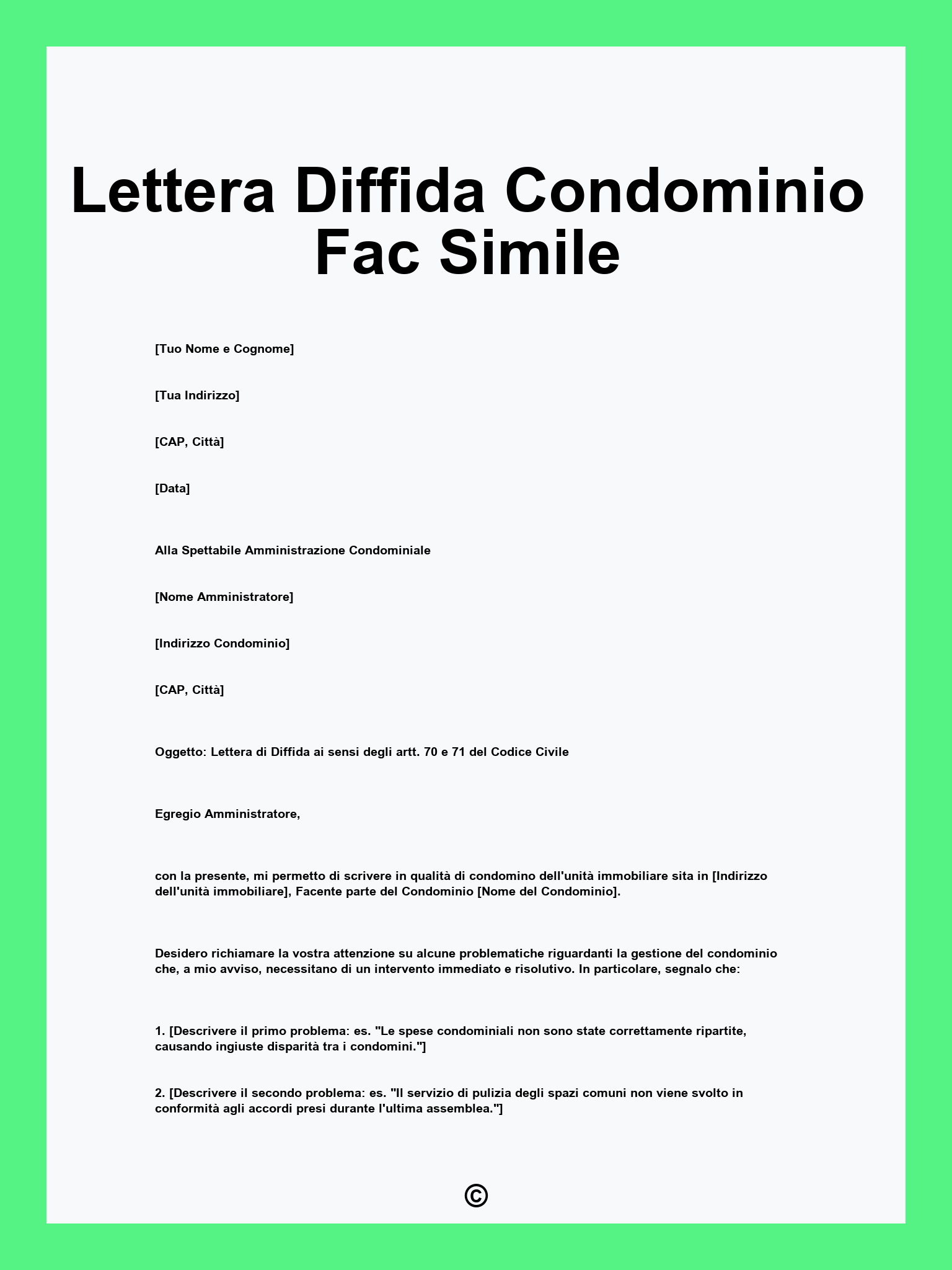 Lettera Diffida Condominio Fac Simile