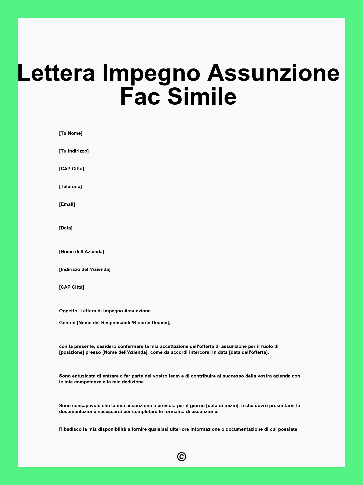 Lettera Impegno Assunzione Fac Simile