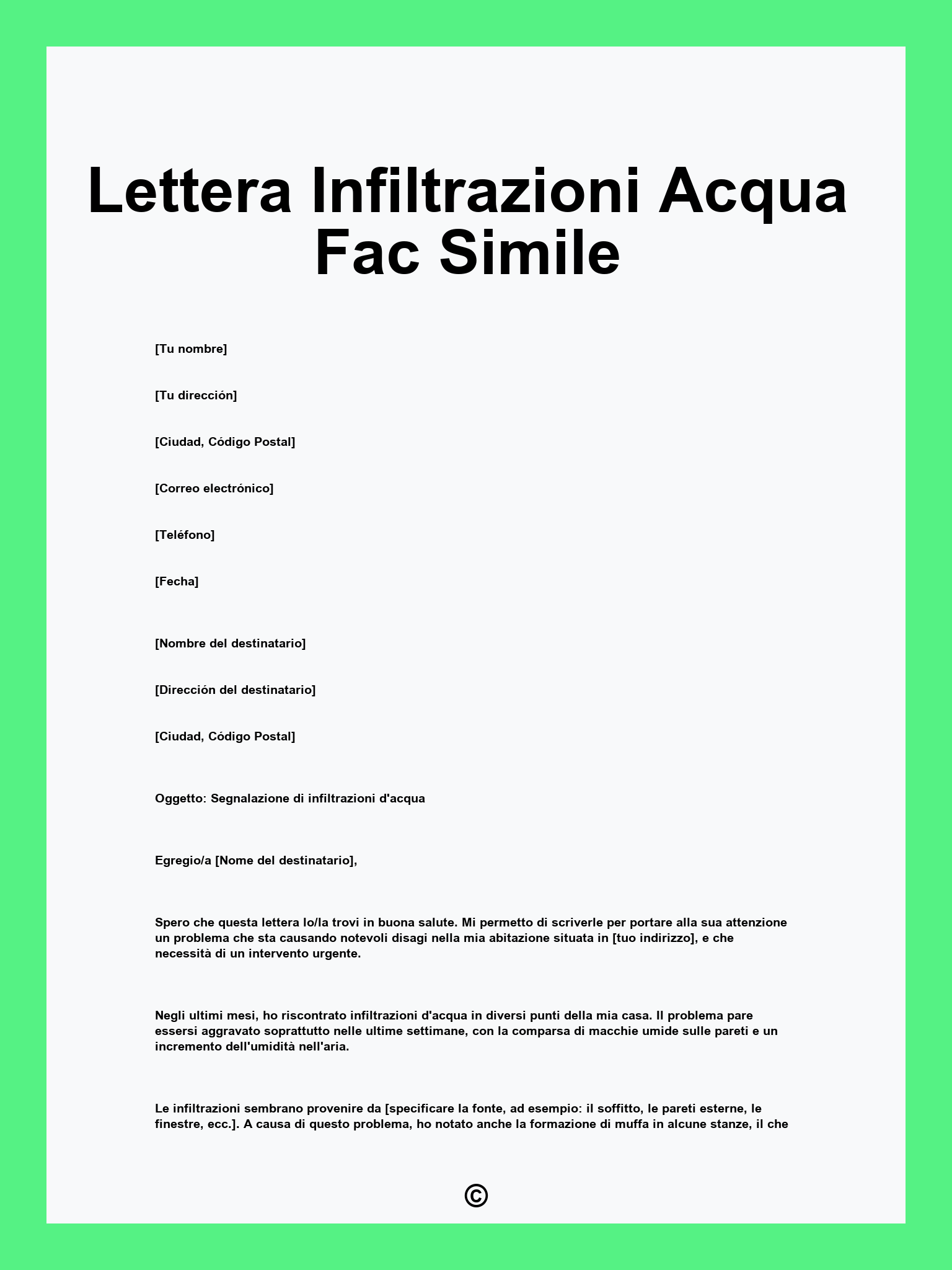 Lettera Infiltrazioni Acqua Fac Simile