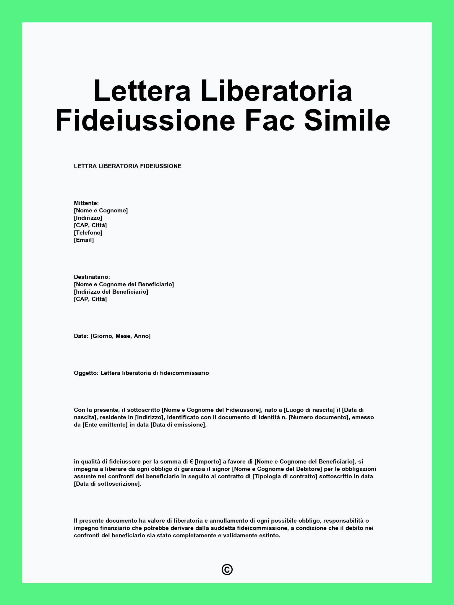 Lettera Liberatoria Fideiussione Fac Simile