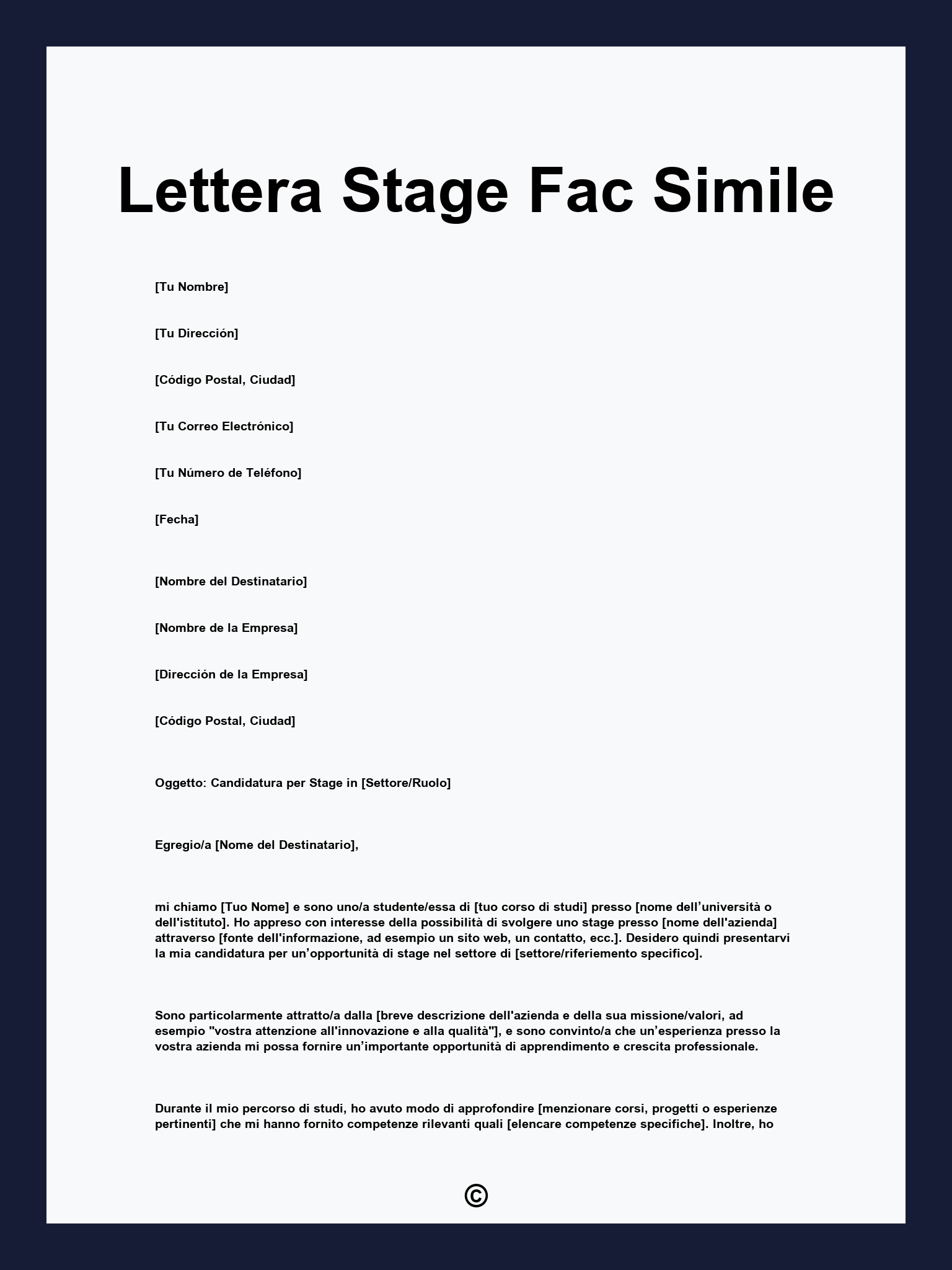 Lettera Stage Fac Simile