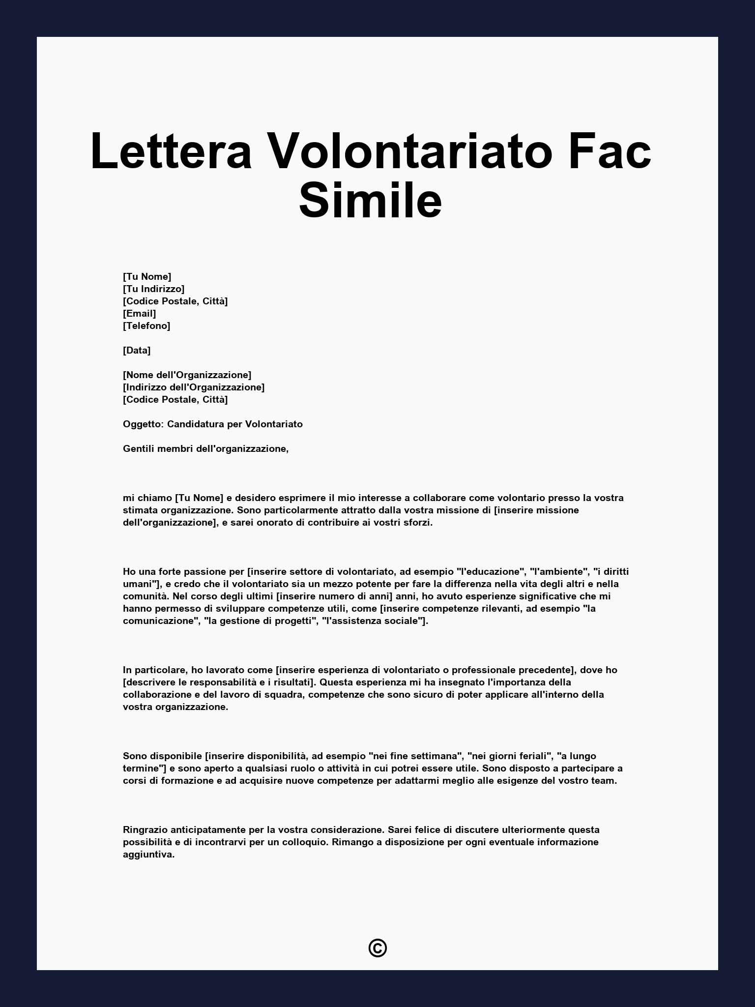 Lettera Volontariato Fac Simile